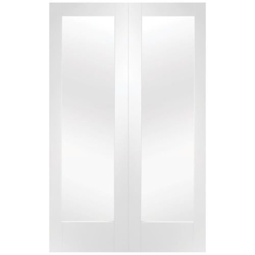 Pattern 10 White Primed Pair of Clear Glass Doors