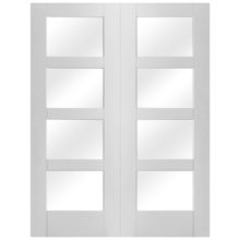 Shaker 4-Light White Primed Pair Clear Glass Doors
